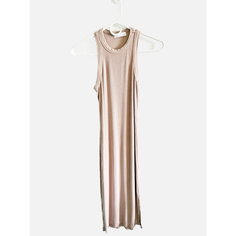 House of Harlow Tan Ribbed Dress Sleeveless w/ Slit Size XS